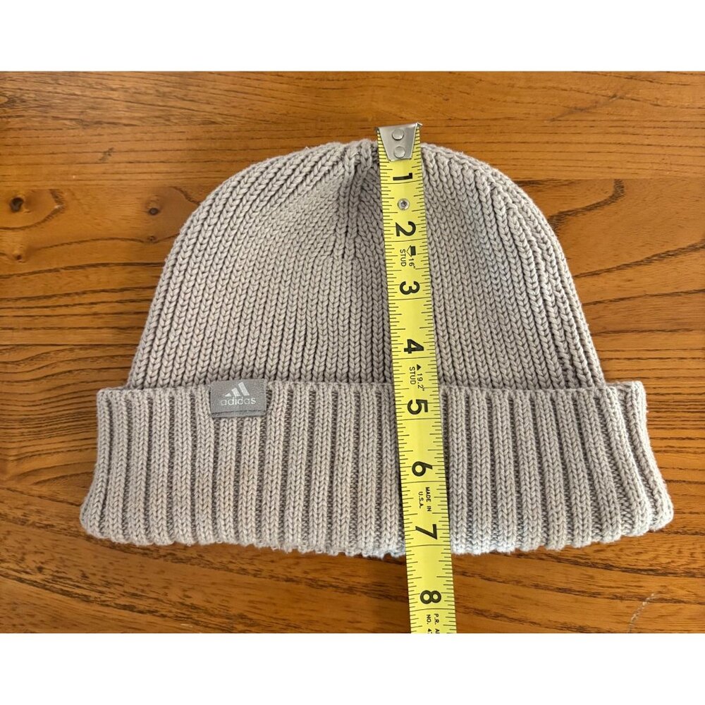 Adidas Beige Knit Fold Beanie Hat Ribbed Cuff Unisex One Size Std Fit Silhouette - Picture 5 of 6